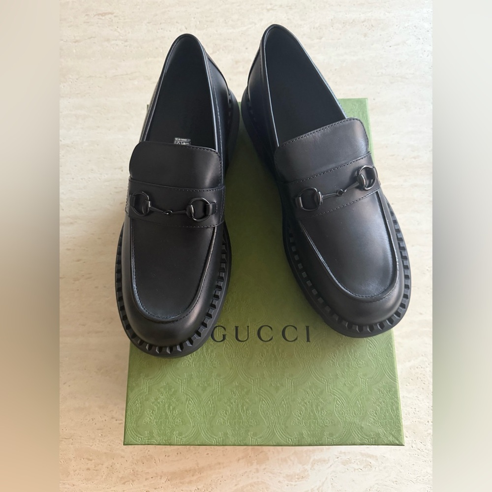 NWB GUCCI Gucci Horsebit Leather Loafers 'All Black' Designer Size/12 - Picture 11 of 16